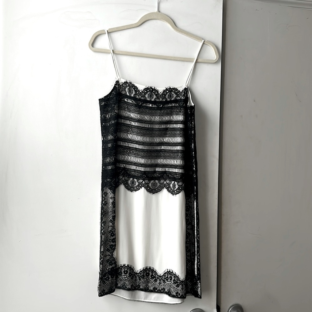 Ann Taylor white dress with black lace overlay